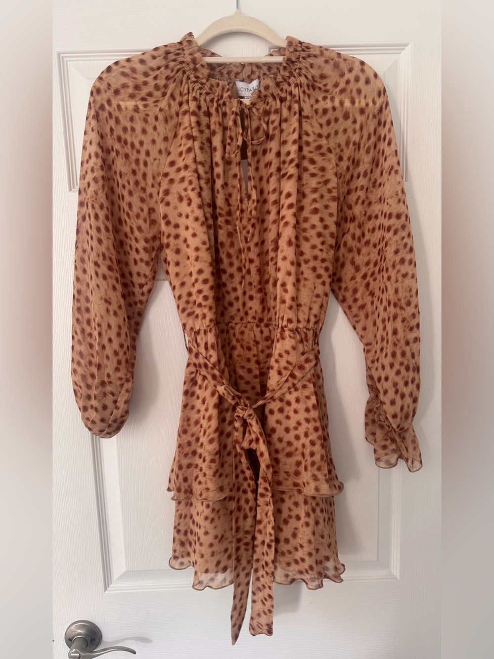 Lucy Paris Tan Brown Leopard-Spot Blouse